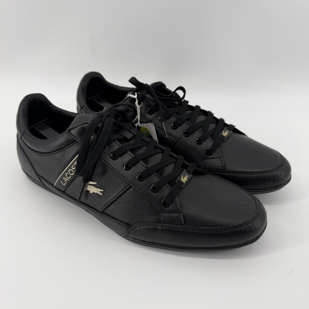 Lacoste Sneakers Mens 11.5 Black Chaymon 0721 3 CMA Leather Low Top Gold Logo - Picture 2 of 11